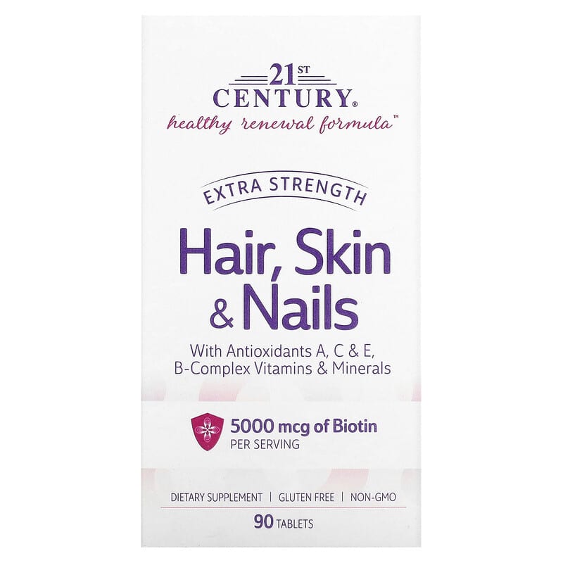 21st Century Extra Strength Hair Skin & Nails 90 viên 1 21st Century Extra Strength Hair Skin & Nails 90 Tablets 740985278475