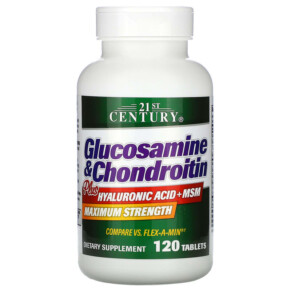 21st Century Glucosamine & Chondroitin Plus Hyaluronic Acid + MSM 120 Tablets 740985273876