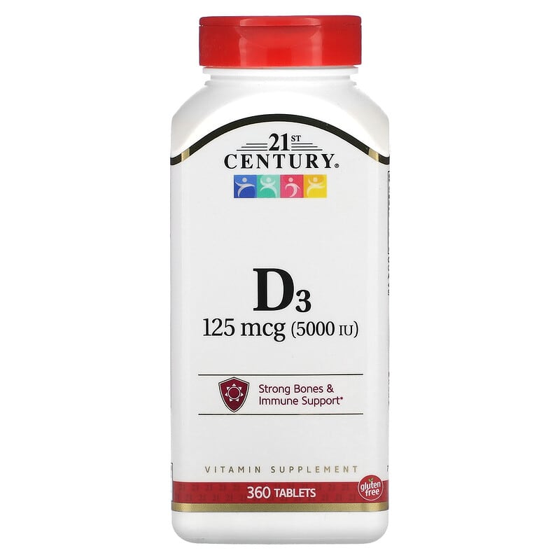 21st Century Vitamin D3 125 mcg (5,000 IU) 360 viên 1 21st Century Vitamin D3 125 mcg (5.000 IU) 360 Tablets 740985274033