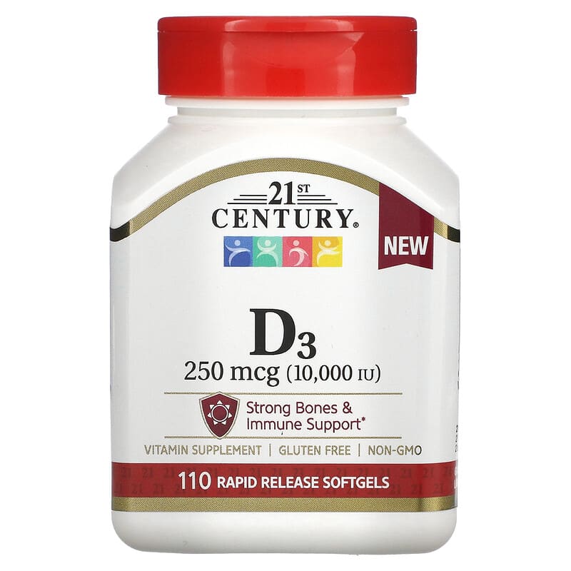 21st Century Vitamin D3 250 mcg (10.000 IU) 110 Rapid Release Softgels 1 21st Century Vitamin D3 250 mcg (10.000 IU) 110 Rapid Release Softgels 740985280607