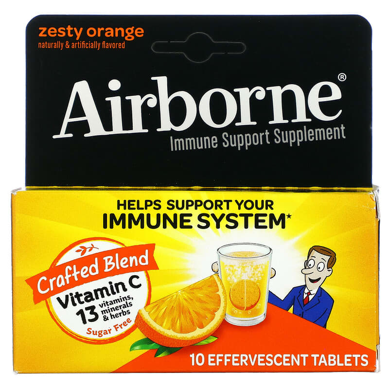 AirBorne Immune Support Supplement Zesty Orange 10 Effervescent Tablets 1 AirBorne Immune Support Supplement Zesty Orange 10 Effervescent Tablets 647865100010