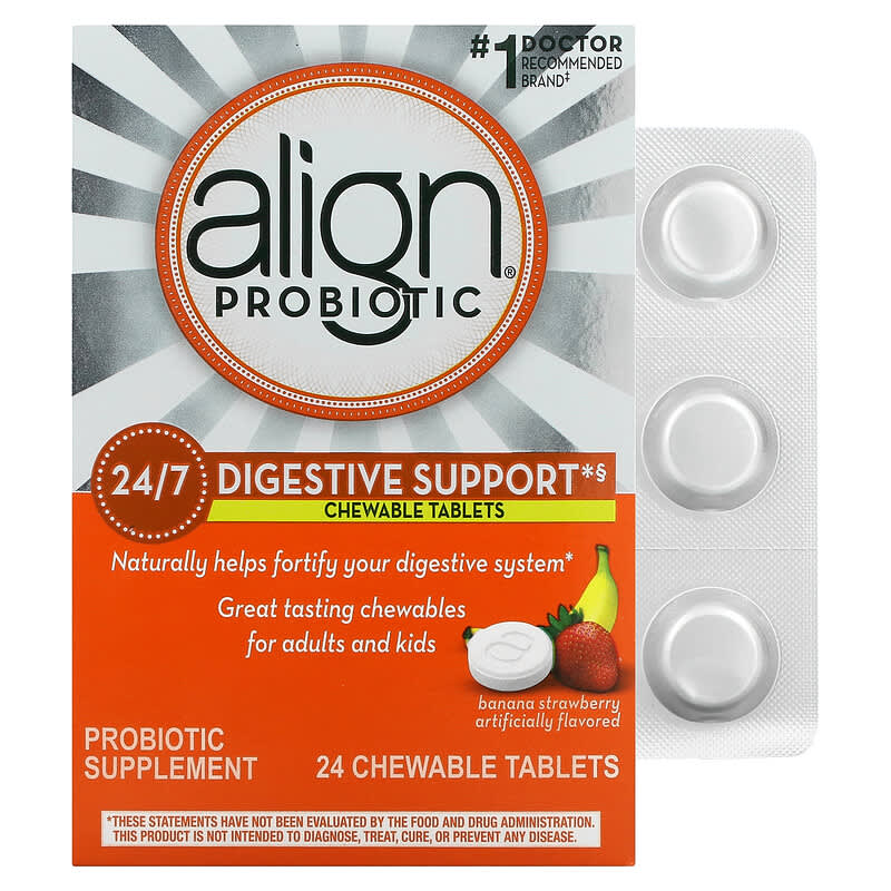 Align Probiotics 24/7 Digestive Support Banana Strawberry 24 Chewable Tablets 1 Align Probiotics 24/7 Digestive Support Banana Strawberry 24 Chewable Tablets 037000961680