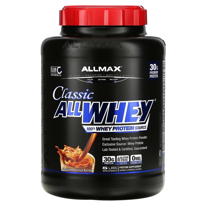 ALLMAX Classic AllWhey 100% Whey Protein Chocolate Peanut Butter 5 lbs (2.27 kg) 1 ALLMAX Classic AllWhey 100% Whey Protein Chocolate Peanut Butter 5 lbs (2.27 kg) 665553225197