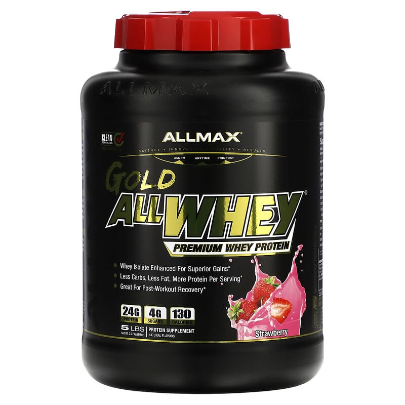 ALLMAX Gold AllWhey Premium Whey Protein Strawberry 5 lbs (2.27 kg) 1 ALLMAX Gold AllWhey Premium Whey Protein Strawberry 5 lbs (2.27 kg) 665553121369