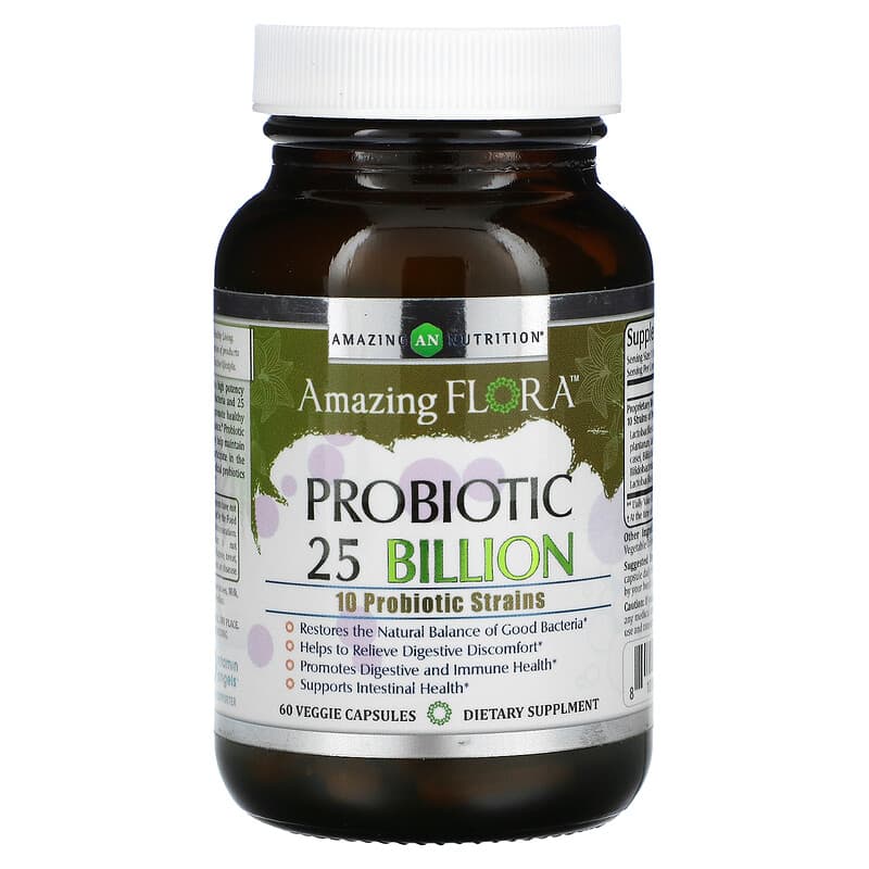 Amazing Nutrition Amazing Flora Probiotic 25 Billion CFU 60 Veggie Capsules 1 Amazing Nutrition Amazing Flora Probiotic 25 Billion CFU 60 Veggie Capsules 810180024105