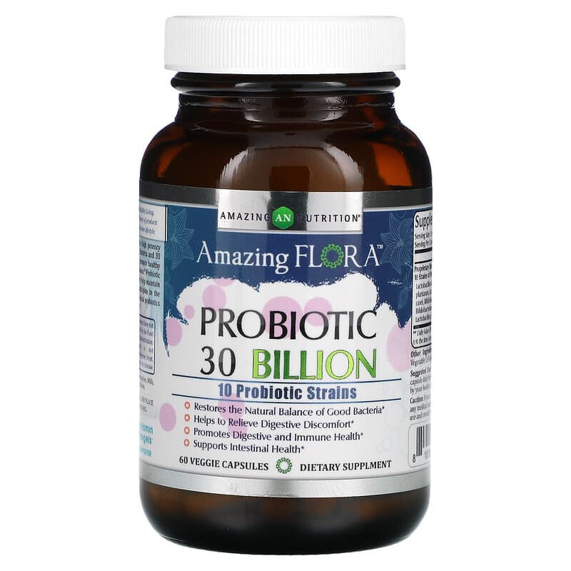 Amazing Nutrition Amazing Flora Probiotic 30 Billion CFU 60 Veggie Capsules 1 Amazing Nutrition Amazing Flora Probiotic 30 Billion CFU 60 Veggie Capsules 810180024112