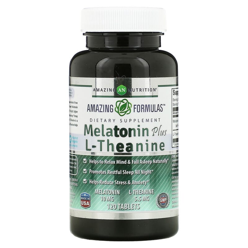 Amazing Nutrition Melatonin Plus L-Theanine 10 mg 120 Tablets 1 Amazing Nutrition Melatonin Plus L-Theanine 10 mg 120 Tablets 810180027854