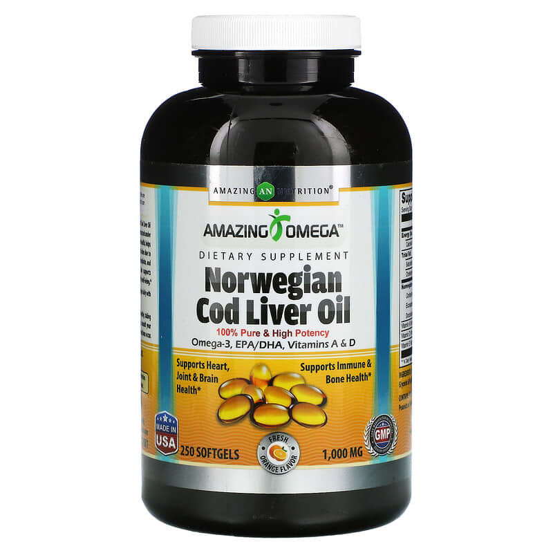 Amazing Nutrition Norwegian Cod Liver Oil Fresh Orange 1.000 mg 250 Softgels 1 Amazing Nutrition Norwegian Cod Liver Oil Fresh Orange 1.000 mg 250 Softgels 810180021081