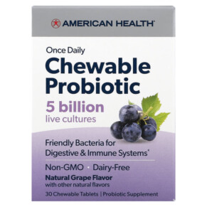 American Health Once Daily Chewable Probiotic Natural Grape 5 Billion CFU 30 Chewable Tablets 076630300568