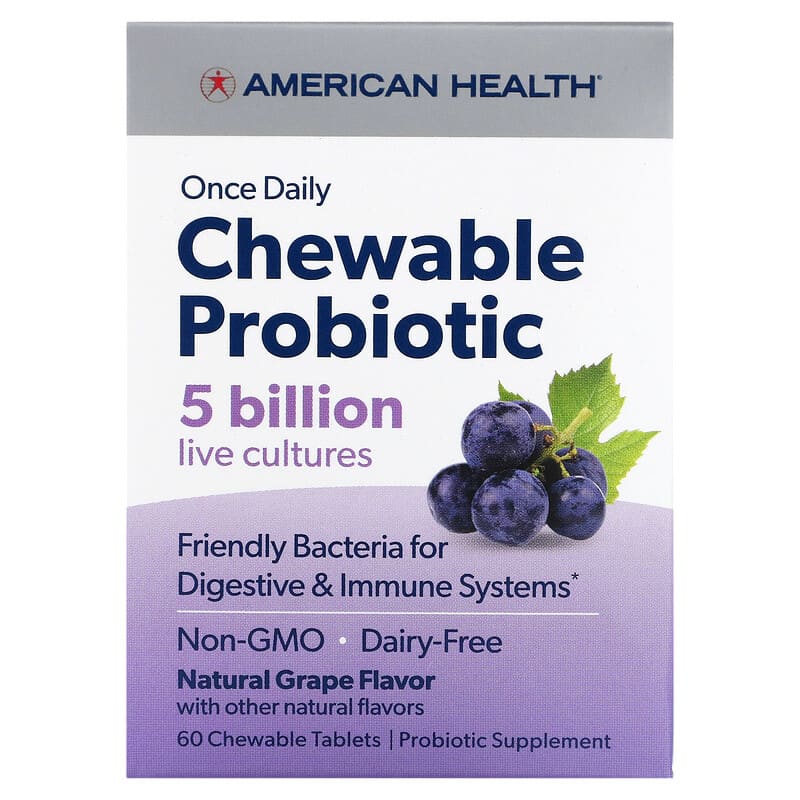 American Health Once Daily Chewable Probiotic Natural Grape 5 Billion CFU 60 Chewable Tablets 1 American Health Once Daily Chewable Probiotic Natural Grape 5 Billion CFU 60 Chewable Tablets 076630300780