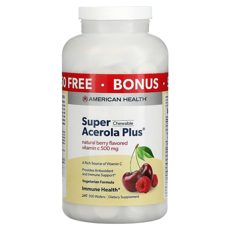 American Health Super Chewable Acerola Plus Natural Berry 500 mg 300 Wafers 1 American Health Super Chewable Acerola Plus Natural Berry 500 mg 300 Wafers 076630111041