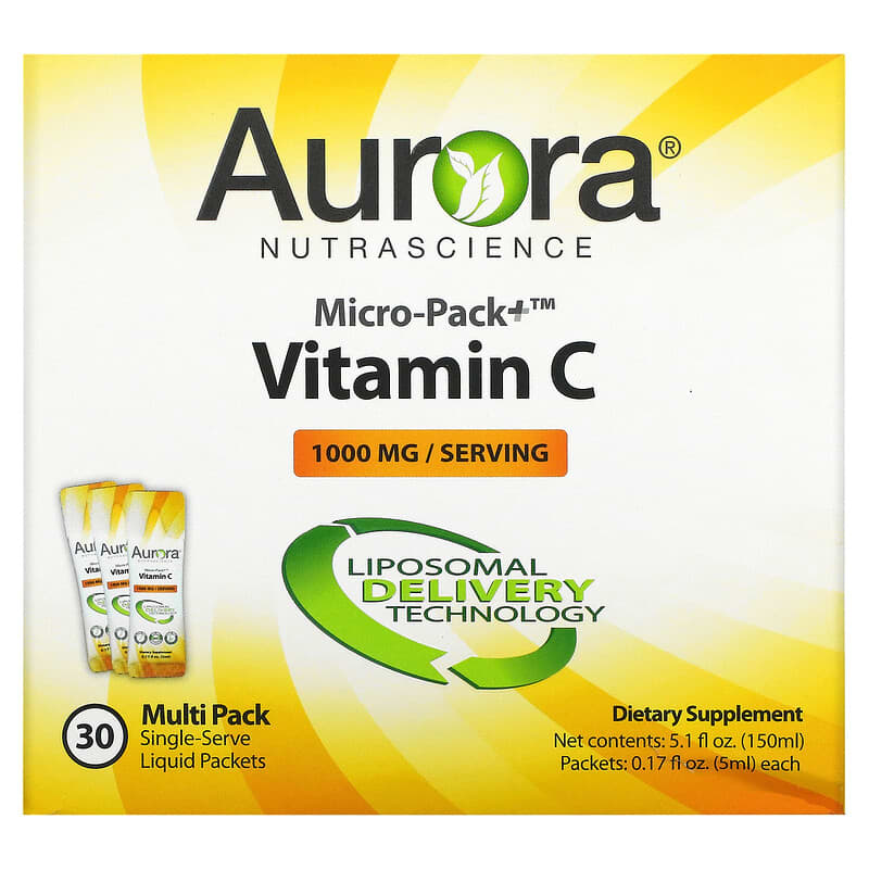 Aurora Nutrascience Micro-Pack+ Vitamin C 1.000 mg 30 Packets 0.17 fl oz (5 ml) Each 1 Aurora Nutrascience Micro-Pack+ Vitamin C 1.000 mg 30 Packets 0.17 fl oz (5 ml) Each 628504648193