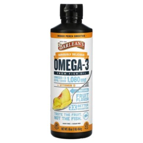 Barlean's Omega-3 from Fish Oil Mango Peach Smoothie 1.080 mg 16 oz (454 g) 705875600101