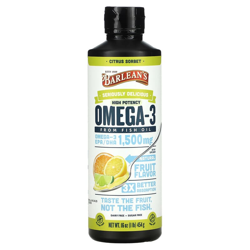 Barlean's Seriously Delicious Omega-3 Fish Oil Citrus Sorbet 1,500 mg 16 oz (454 g) 1 Barlean's Seriously Delicious Omega-3 Fish Oil Citrus Sorbet 1.500 mg 16 oz (454 g) 705875600293