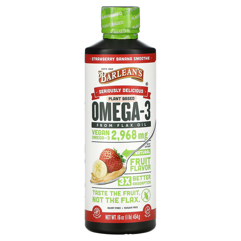 Barlean's Seriously Delicious Omega-3 from Flax Oil Strawberry Banana Smoothie 2,968 mg 16 oz (454 g) 1 Barlean's Seriously Delicious Omega-3 from Flax Oil Strawberry Banana Smoothie 2.968 mg 16 oz (454 g) 705875000260