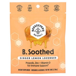 Beekeeper's Naturals B.Soothed Ginger Lemon Lozenges 14 Lozenges 834706000138