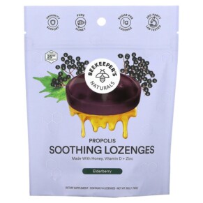 Beekeeper's Naturals Propolis Soothing Lozenges Elderberry 14 Lozenges 628055142638