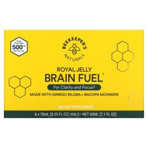 Beekeeper's Naturals Royal Jelly Brain Fuel 6 Vials 0.35 fl oz (10 ml) Each 628055142201