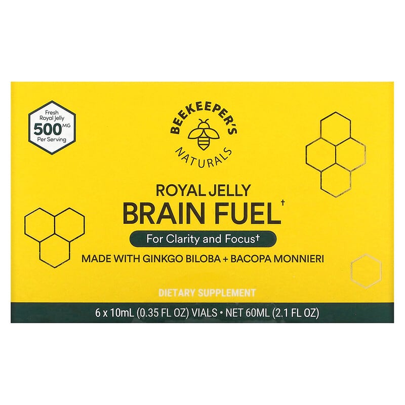 Beekeeper's Naturals Royal Jelly Brain Fuel 6 Vials 0.35 fl oz (10 ml) Each 1 Beekeeper's Naturals Royal Jelly Brain Fuel 6 Vials 0.35 fl oz (10 ml) Each 628055142201