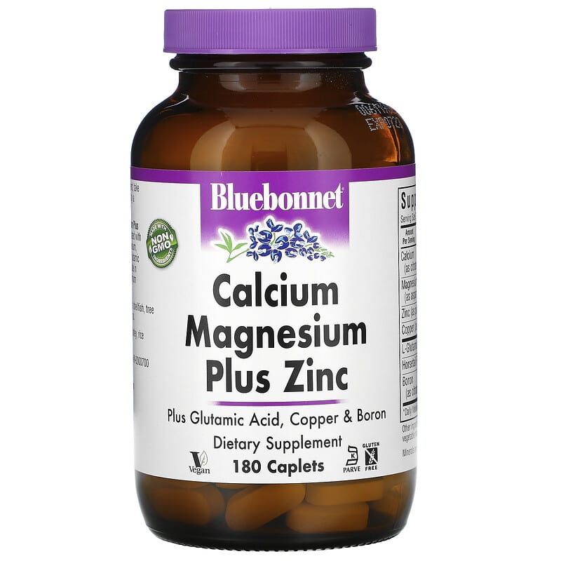 Bluebonnet Nutrition Calcium Magnesium Plus Zinc 180 Caplets 1 Bluebonnet Nutrition Calcium Magnesium Plus Zinc 180 Caplets 743715006997