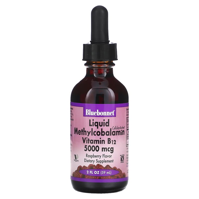 Bluebonnet Nutrition Liquid Methylcobalamin Vitamin B12 Natural Raspberry Flavor 5000 mcg 2 oz (59 ml) 1 Bluebonnet Nutrition CellularActive Liquid Methylcobalamin Vitamin B12 Raspberry 5.000 mcg 2 fl oz (59 ml) 743715004443