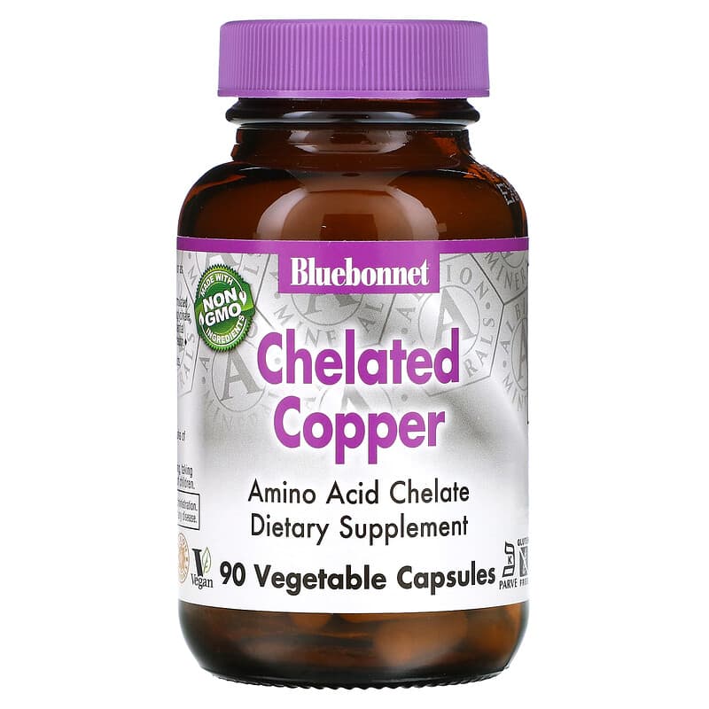 Bluebonnet Nutrition Chelated Copper 90 Vcaps 1 Bluebonnet Nutrition Chelated Copper 90 Vegetable Capsules 743715006652