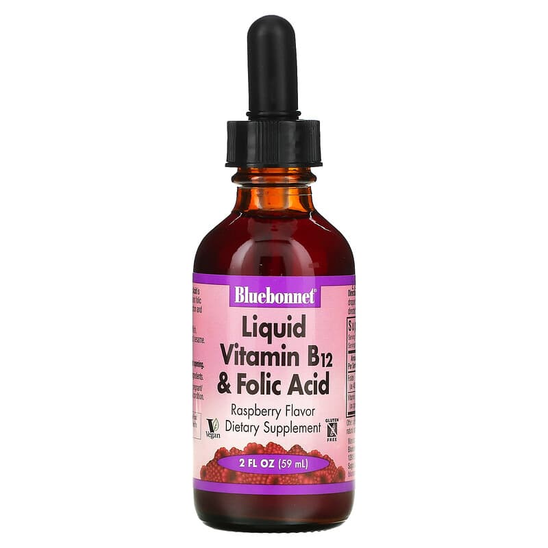 Bluebonnet Nutrition Liquid Vitamin B-12 & Folic Acid Natural Raspberry Flavor 2 oz (59 ml) 1 Bluebonnet Nutrition Liquid Vitamin B-12 & Folic Acid Raspberry 2 fl oz (59 ml) 743715004337