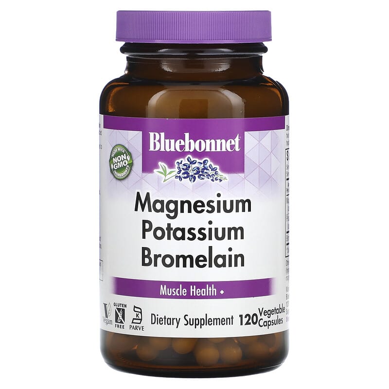 Bluebonnet Nutrition Magnesium Potassium Plus Bromelain 120 Vcaps 1 Bluebonnet Nutrition Magnesium Potassium Bromelain 120 Vegetable Capsules 743715007338