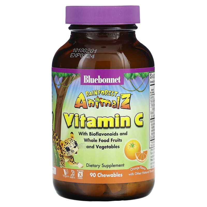 Bluebonnet Nutrition Super Earth Rainforest Animalz Vitamin C Natural Orange Flavor 90 Animal-Shaped Chewables 1 Bluebonnet Nutrition Super Earth Rainforest Animalz Vitamin C Natural Orange Flavor 90 Animal-Shaped Chewables 743715001923