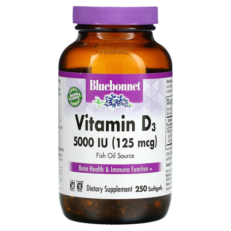 Bluebonnet Nutrition Vitamin D3 5000 IU 250 Softgels 1 Bluebonnet Nutrition Vitamin D3 125 mcg (5000 IU) 250 Softgels 743715003231