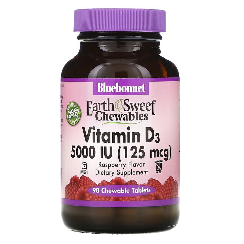 Bluebonnet Nutrition Vitamin D3 Raspberry 5,000 IU (125 mcg) 90 viên nhai 1 Bluebonnet Nutrition Vitamin D3 Raspberry 5.000 IU (125 mcg) 90 Chewable Tablets 743715003668