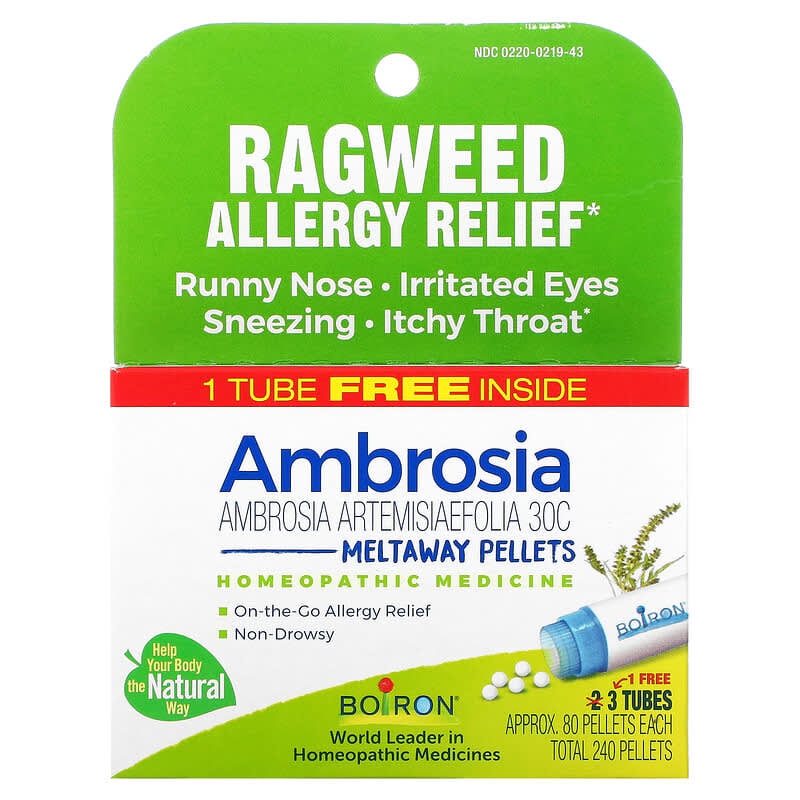 Boiron Ambrosia Ragweed Allergy Relief Meltaway Pellets 3 Tubes 80 Pellets Each 1 Boiron Ambrosia Ragweed Allergy Relief Meltaway Pellets 3 Tubes 80 Pellets Each 306962020002