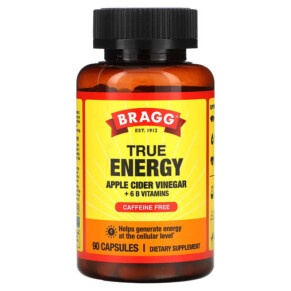 Bragg True Energy Apple Cider Vinegar + 6 B Vitamins Caffeine Free 90 Capsules 074305090042