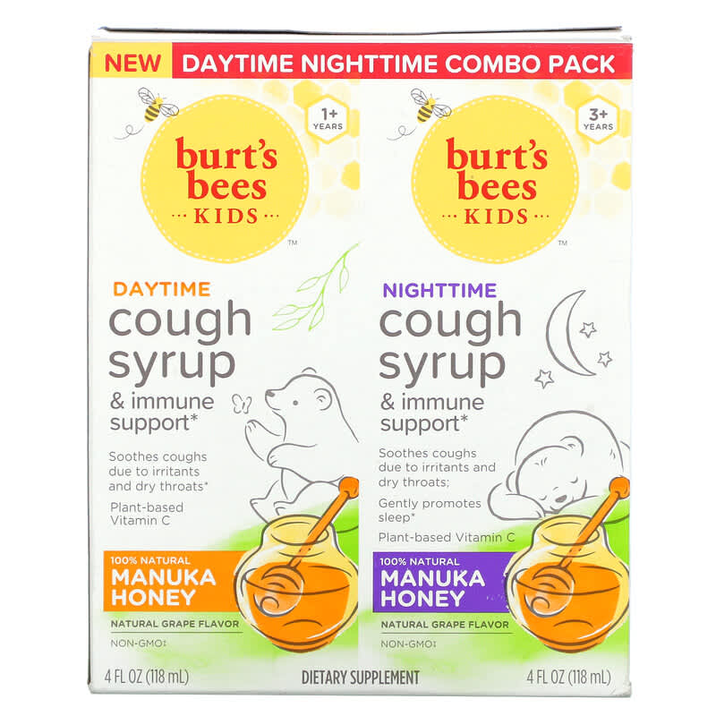 Burt's Bees Kids Daytime/Nighttime Cough Syrup & Immune Support Combo Pack Natural Grape 2 Pack 4 fl oz (118 ml) Each 1 Burt's Bees Kids Daytime/Nighttime Cough Syrup & Immune Support Combo Pack Natural Grape 2 Pack 4 fl oz (118 ml) Each 070030165499