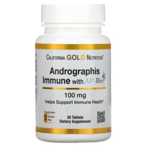 California Gold Nutrition Andrographis Immune with AP-BIO 100 mg 30 Tablets 898220020300