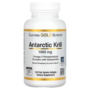 California Gold Nutrition Antarctic Krill Oil Omega-3 Phospholipids Complex with Astaxanthin Natural Strawberry and Lemon Flavor 1.000 mg 120 Fish Gelatin Softgels 898220011025