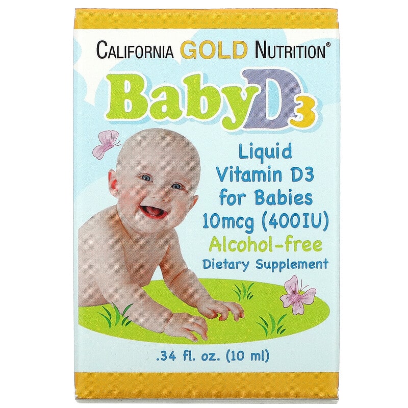 California Gold Nutrition Baby Vitamin D3 Liquid 10 mcg (400 IU) 0.34 fl oz (10 ml) 1 California Gold Nutrition Baby Vitamin D3 Liquid 10 mcg (400 IU) 0.34 fl oz (10 ml) 898220010349