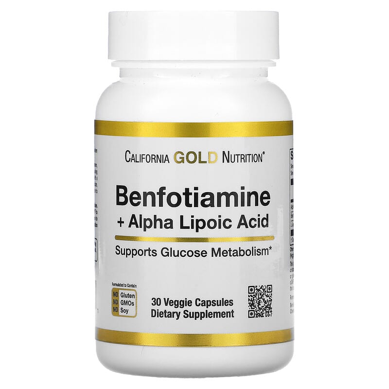 California Gold Nutrition Benfotiamine + Alpha Lipoic Acid 30 Veggie Capsules 1 California Gold Nutrition Benfotiamine + Alpha Lipoic Acid 30 Veggie Capsules 898220020201