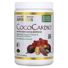 California Gold Nutrition CocoCardio Certified Organic Instant Dark Cocoa Beverage with Beet Juice & Hibiscus 7.93 oz (225 g) 898220012893