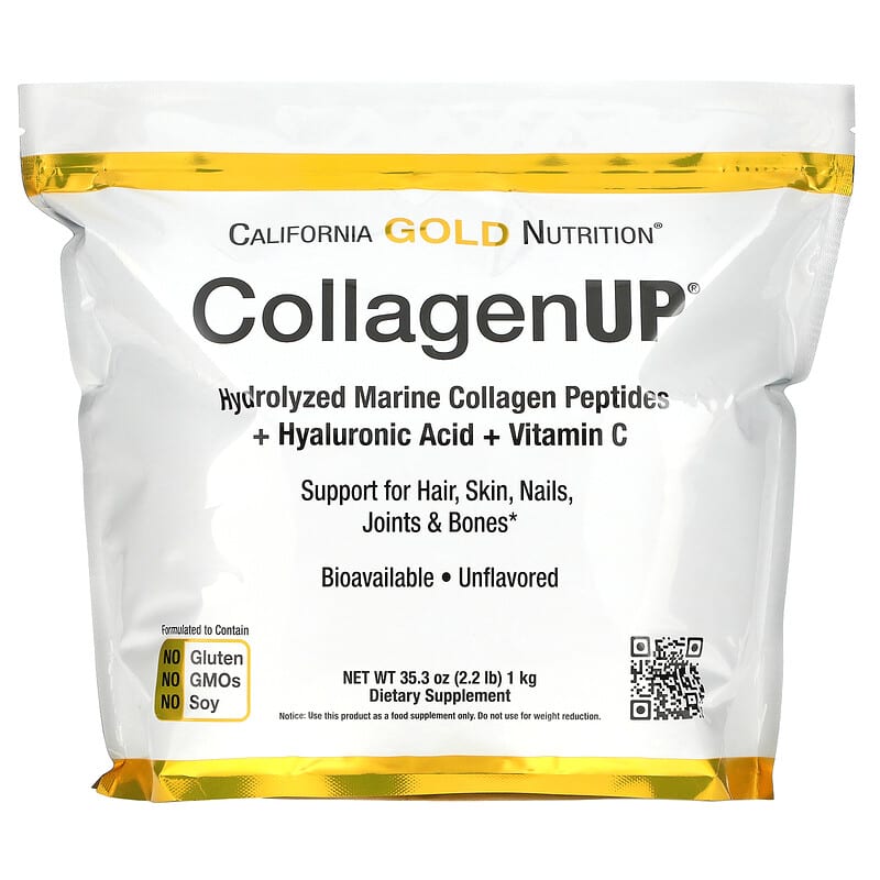 California Gold Nutrition CollagenUP Hydrolyzed Marine Collagen Peptides with Hyaluronic Acid and Vitamin C Unflavored 2.2 lbs (1 kg) 1 California Gold Nutrition CollagenUP Hydrolyzed Marine Collagen Peptides with Hyaluronic Acid and Vitamin C Unflavored 2.2 lbs (1 kg) 898220021017