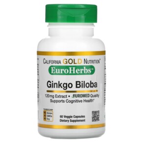California Gold Nutrition Ginkgo Biloba Extract EuroHerbs European Quality 120 mg 60 Veggie Capsules 898220011094