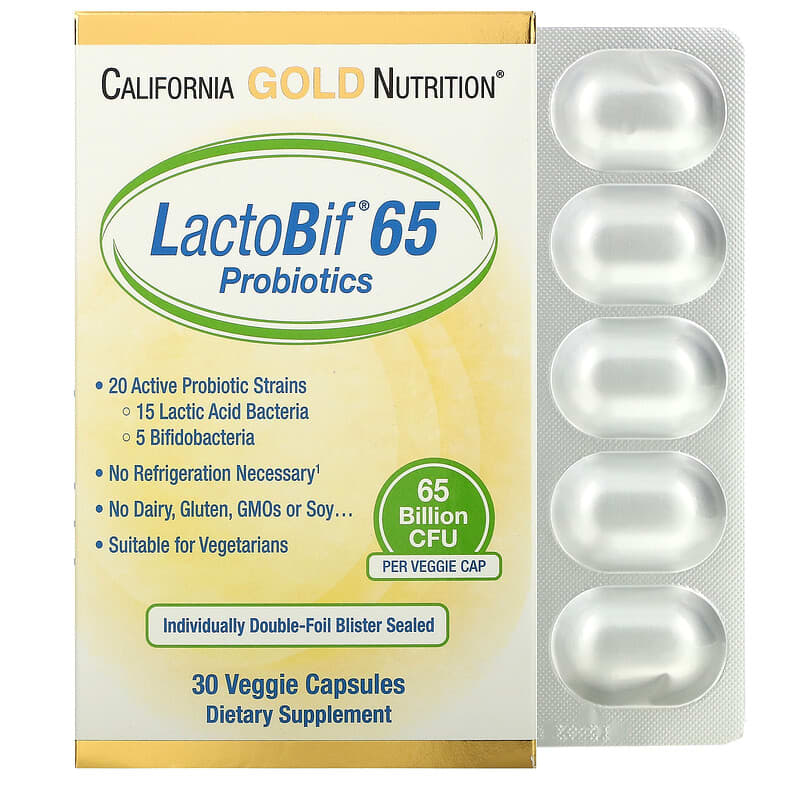 California Gold Nutrition LactoBif 65 Probiotics 65 Billion CFU 30 Veggie Capsules 1 California Gold Nutrition LactoBif 65 Probiotics 65 Billion CFU 30 Veggie Capsules 898220019045
