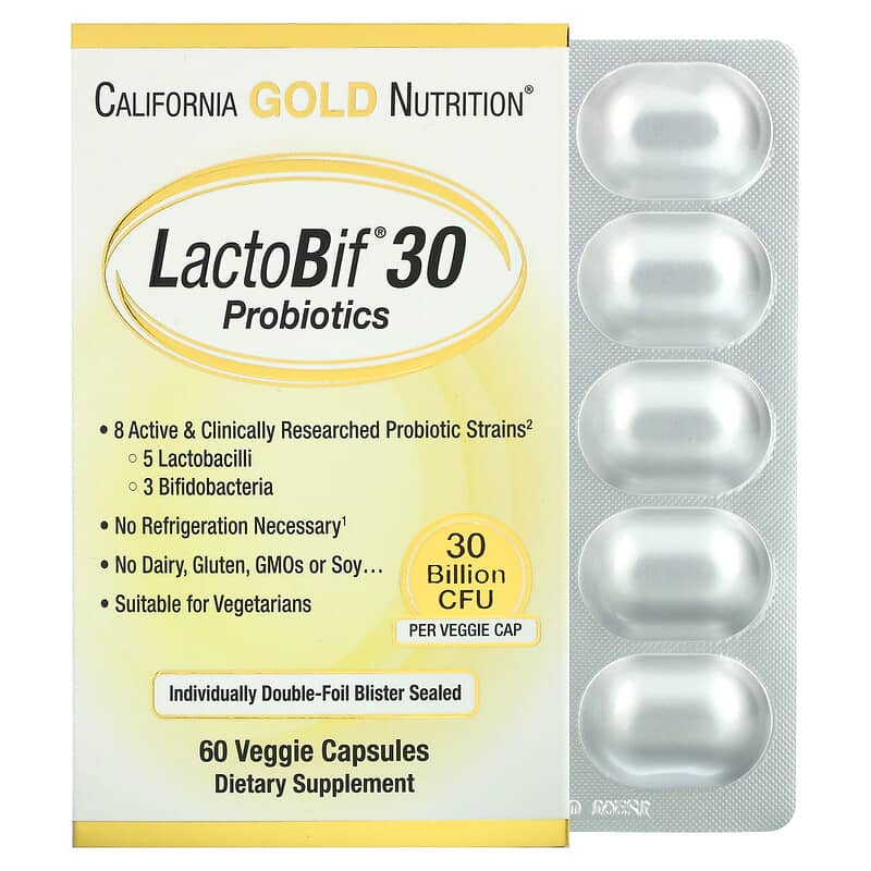 California Gold Nutrition LactoBif Probiotics 30 Billion CFU 60 Veggie Capsules 1 California Gold Nutrition LactoBif Probiotics 30 Billion CFU 60 Veggie Capsules 898220009657
