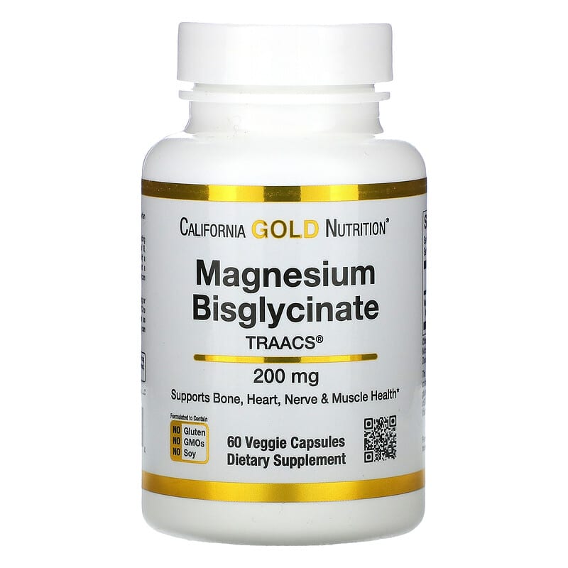 California Gold Nutrition Magnesium Bisglycinate 60 viên 1 California Gold Nutrition Magnesium Bisglycinate Albion TRAACS® 100 mg 60 Veggie Capsules 898220019014