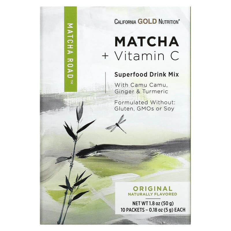 California Gold Nutrition MATCHA ROAD Matcha + Vitamin C - Original 10 Count 1 California Gold Nutrition MATCHA ROAD Matcha + Vitamin C - Original 10 Count 898220021611