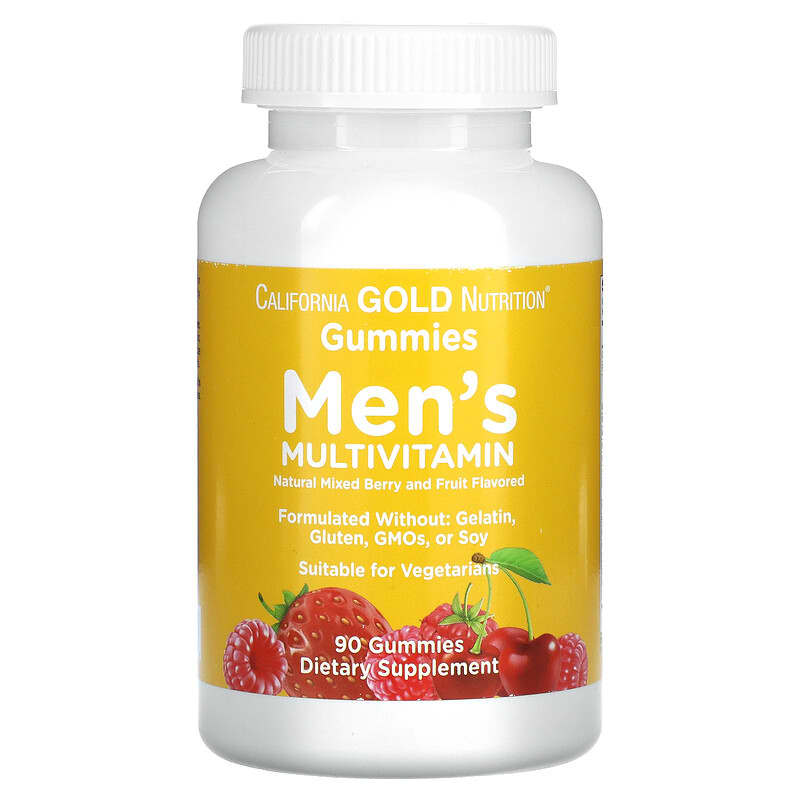 California Gold Nutrition Men's Multi Vitamin Gummies No Gelatin No Gluten Mixed Berry and Fruit Flavor 90 Gummies 1 California Gold Nutrition Men’s Multi Vitamin Gummies No Gelatin No Gluten Mixed Berry and Fruit Flavor 90 Gummies 898220011988