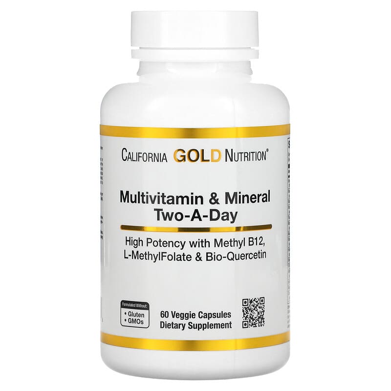 California Gold Nutrition Multivitamin and Mineral Two-A-Day 60 Veggie Capsules 1 California Gold Nutrition Multivitamin and Mineral Two-A-Day 60 Veggie Capsules 898220019908