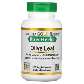 California Gold Nutrition Olive Leaf Extract EuroHerbs European Quality 500 mg 180 Veggie Capsules 898220012824