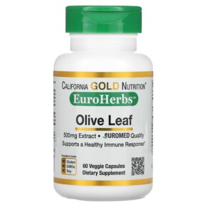 California Gold Nutrition Olive Leaf Extract EuroHerbs European Quality 500 mg 60 Veggie Capsules 898220011131