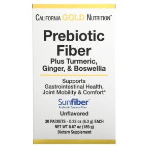 California Gold Nutrition Prebiotic Fiber Plus Turmeric Ginger & Boswellia 30 Packets 0.22 oz (6.3 g) Each 898220020133